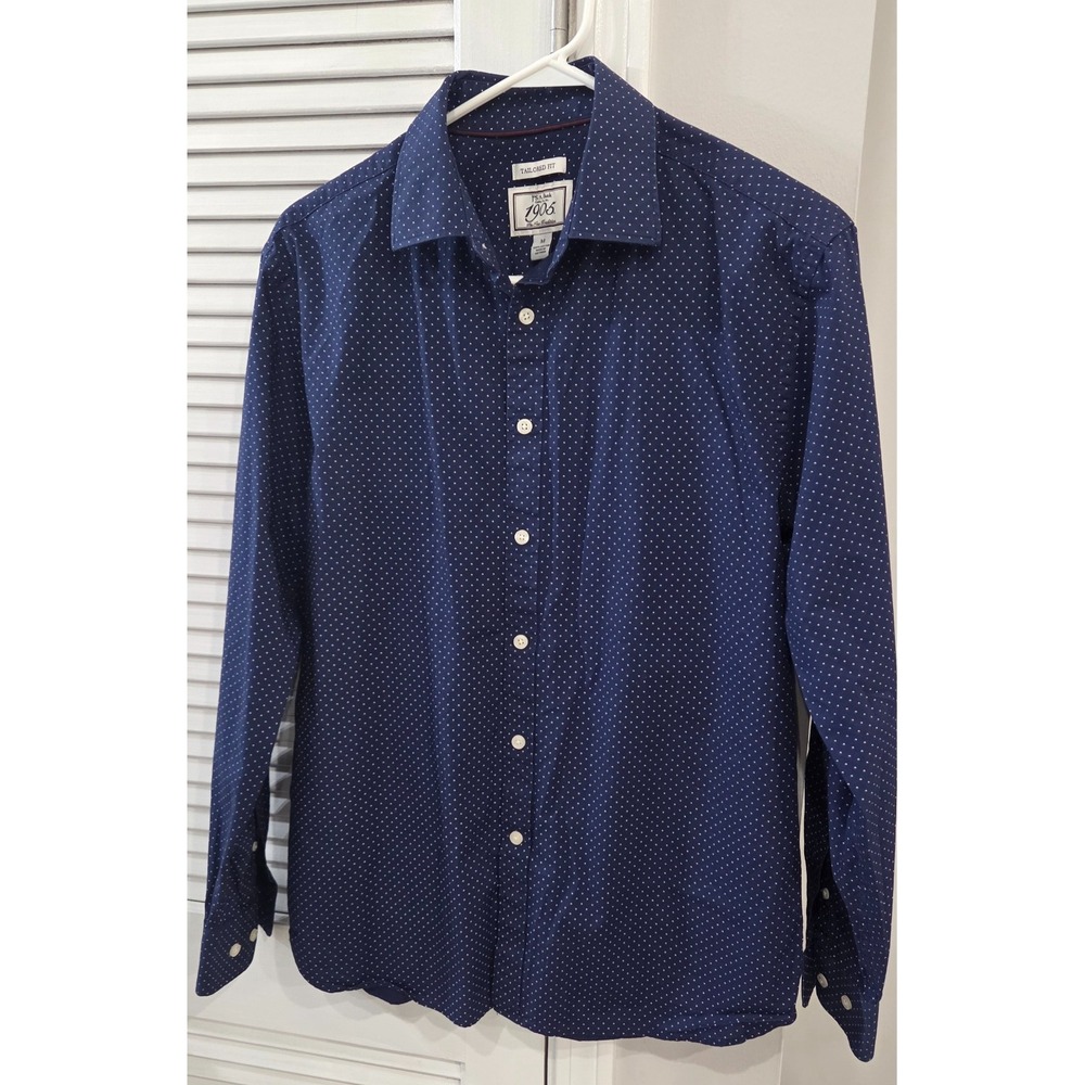 Joseph A Bank 1905 Tailored Mens Dress Shirt Navy Blue Medium Dot Pattern